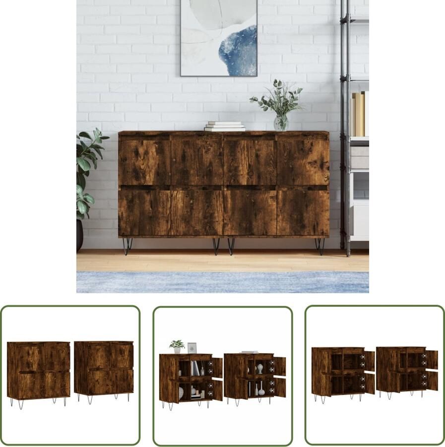 The Living Store Dressoirs 2 st bewerkt hout gerookt eikenkleurig Dressoir Vintage Dressoir Houten Dressoir Landelijk Dressoir Woonkamermeubilair - Foto 4