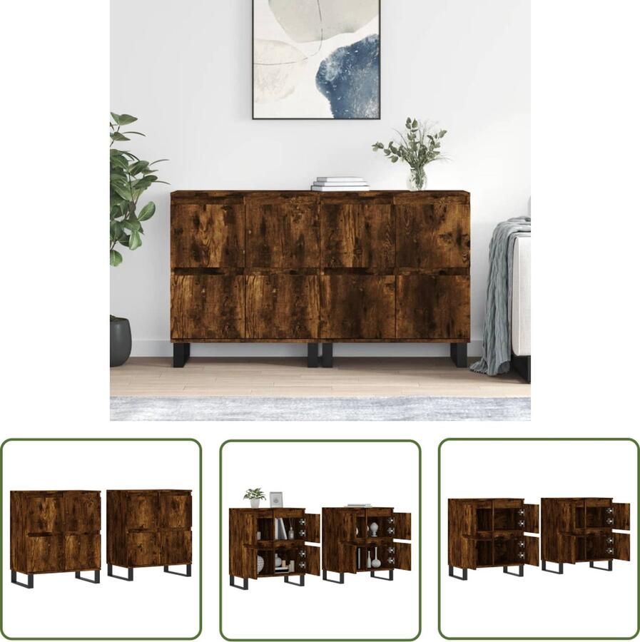 The Living Store Dressoirs 2 st bewerkt hout gerookt eikenkleurig Dressoir Houten Dressoir Vintage Dressoir Opbergkast Salontafel