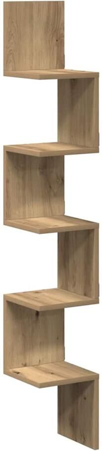 The Living Store Hoekwandschap 20x20x127 5 cm bewerkt hout artisanaal eiken Hoekwandschap Wandplank Opbergkast Eiken Meubilair Livingroomdecoratie