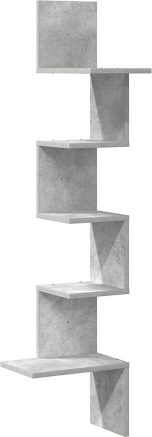 The Living Store Hoekwandschap 32x32x127 5 cm bewerkt hout betongrijs Hoekwandschap Wandplank Bergruimte Opbergkast Woonaccessoires