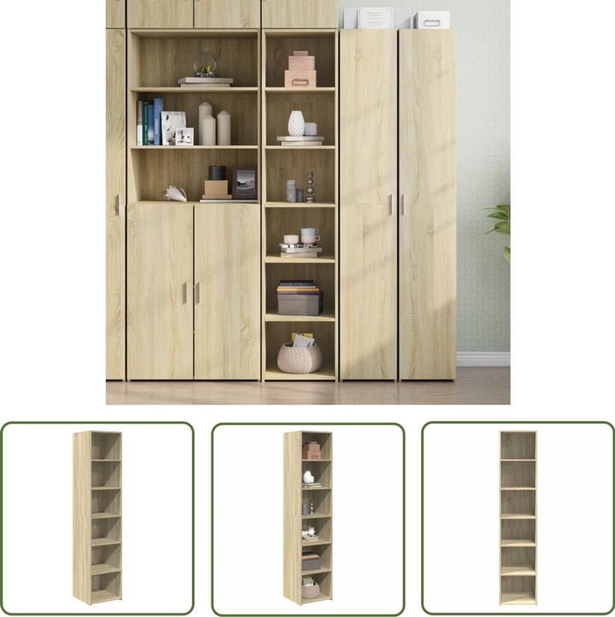 The Living Store Hoge kast 40x41x185 cm bewerkt hout sonoma eikenkleurig Hoge Kast Dressoir Opbergkast Houten Kast Sonoma Eiken