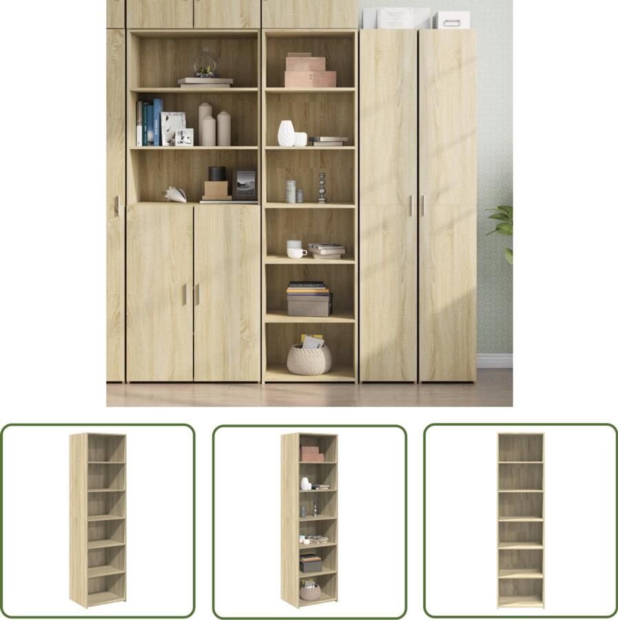 The Living Store Hoge kast 50x41x185 cm bewerkt hout sonoma eikenkleurig Hoge Kast Houten Kast Opslagoplossing Salontafel Woonaccessoires