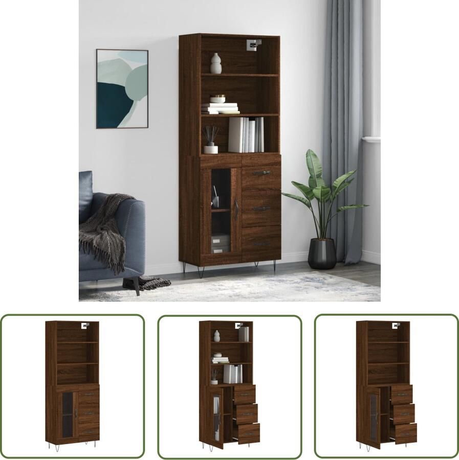 The Living Store Hoge kast 69 5x34x180 cm bewerkt hout bruin eikenkleur Hoge Kast Opbergkast Kastbruin Houten Kast Woonkamerkast