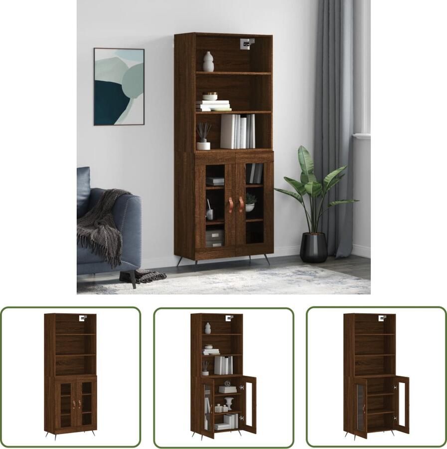 The Living Store Hoge kast 69 5x34x180 cm bewerkt hout bruin eikenkleur Hoge Kast Opbergkast Houten Kast Bruine Eiken Kast Met Deuren - Foto 5