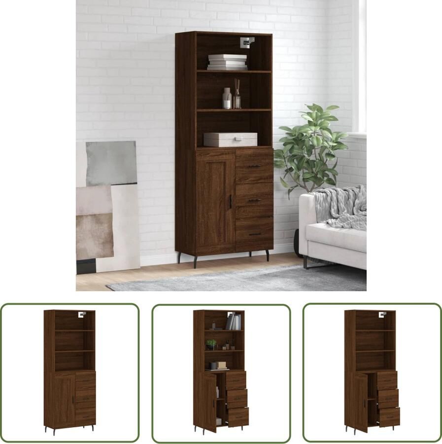 The Living Store Hoge kast 69 5x34x180 cm bewerkt hout bruin eikenkleur Hoge Kast Dressoir Buffetkast Houten Kast Bruine Eiken - Foto 2