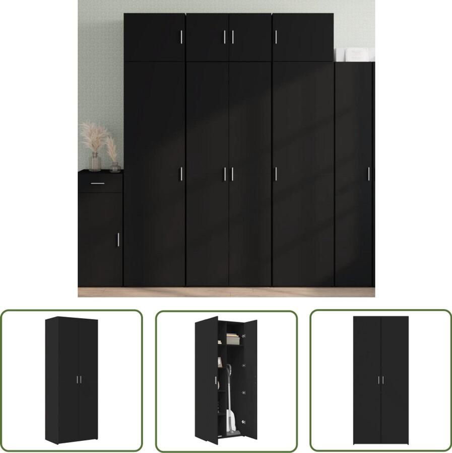 VidaXL Kast Hoge Kast Hoge kast 70x42 5x185 cm bewerkt hout zwart Opbergkast Houten Kast Zwarte Kast