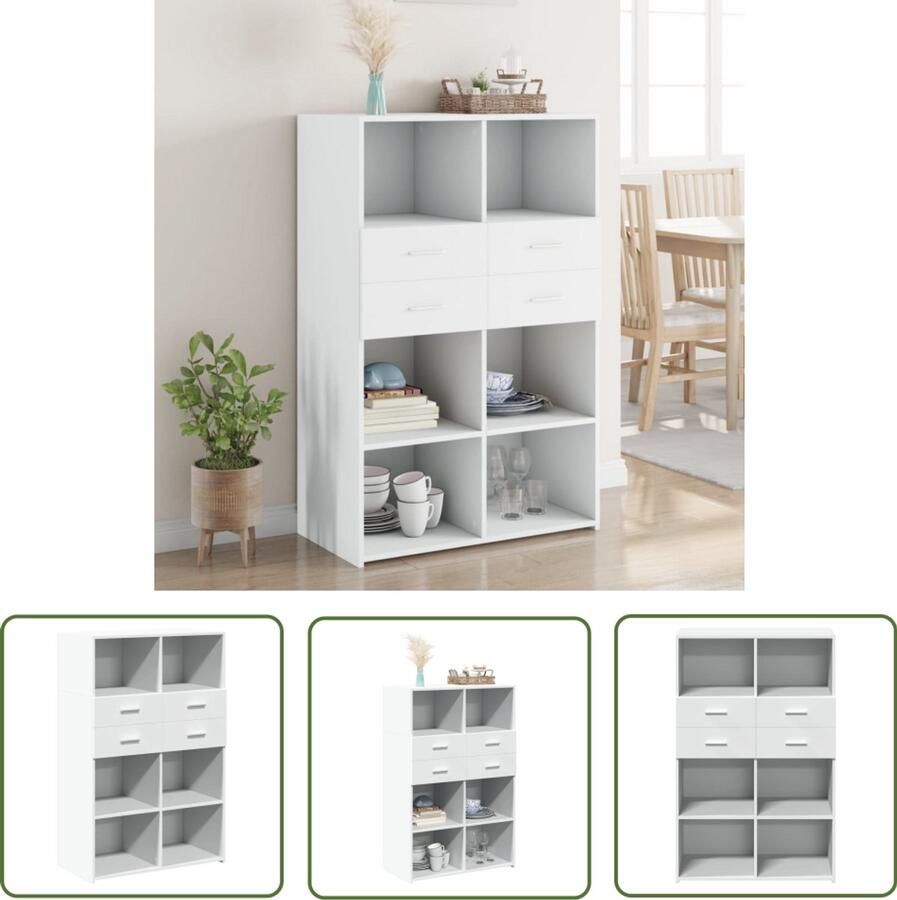 The Living Store Hoge kast 80x42 5x124 cm bewerkt hout wit Hoge Kast Houten Kast Wit Kast Opslagkast Kledingkast
