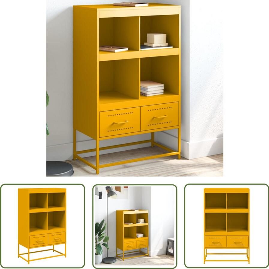 The Living Store Hoge kast 68x39x111 5 cm staal mosterdgeel Hoge Kast Mustard Geel Staalkast Opbergkast Livingroom Furniture