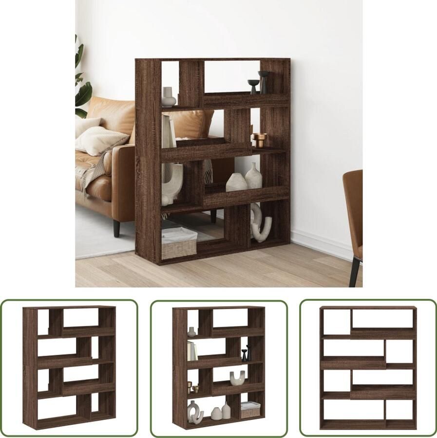 The Living Store Kamerscherm 100x33x125 5 cm bewerkt hout bruin eikenkleurig Kamerscherm Kast Wandplank Houten Meubel Opbergruimte