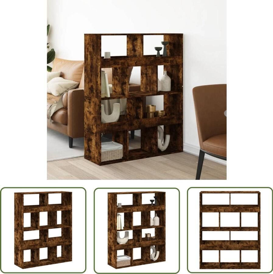 The Living Store kamerscherm 100x33x125 5 cm bewerkt hout gerookt eikenkleurig Kamerscherm Kast Boekenplank Opbergruimte Houten Meubilair