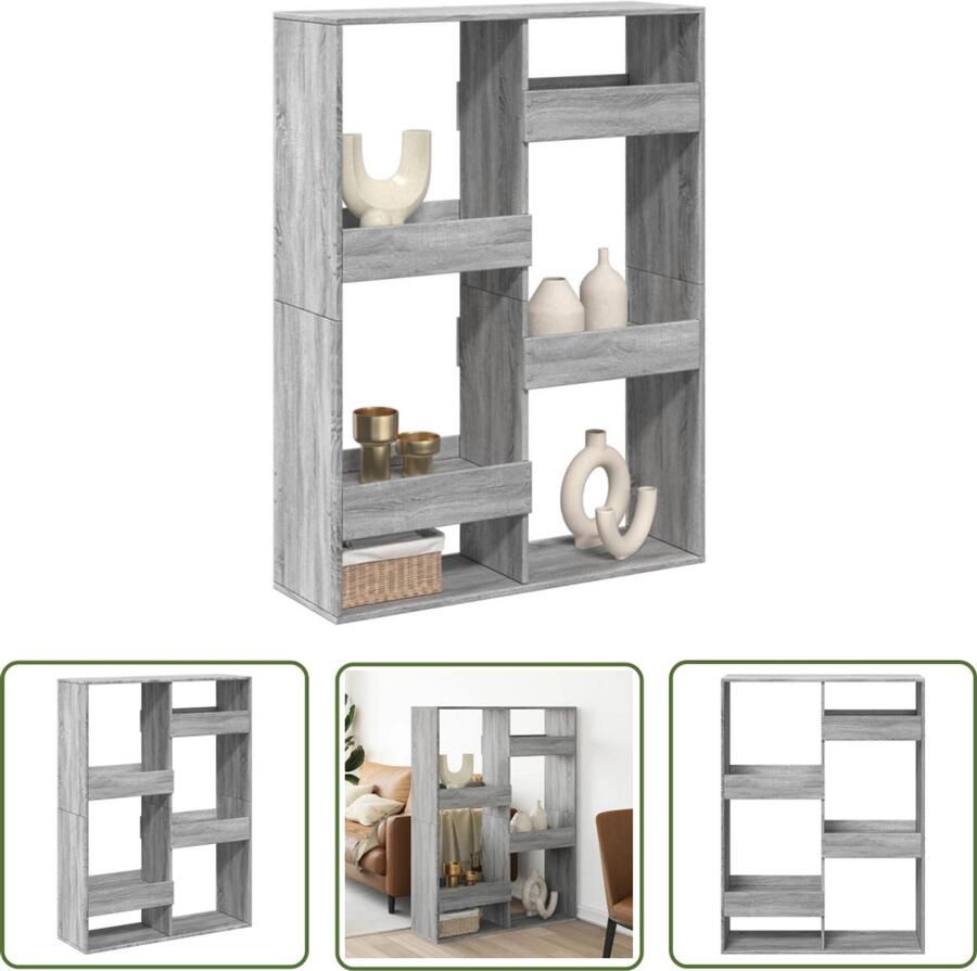 The Living Store kamerscherm 100x33x135 cm bewerkt hout grijs sonoma eiken Kamerscherm Kast Wandplank Opbergsysteem Houten Kast