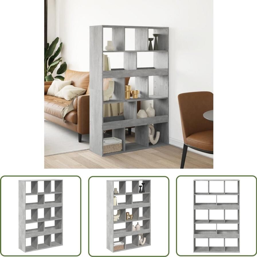 The Living Store kamerscherm 100x33x156 5 cm bewerkt hout betongrijs Kamerscherm Kast Boekenplank Wanddecoratie Opslagoplossing