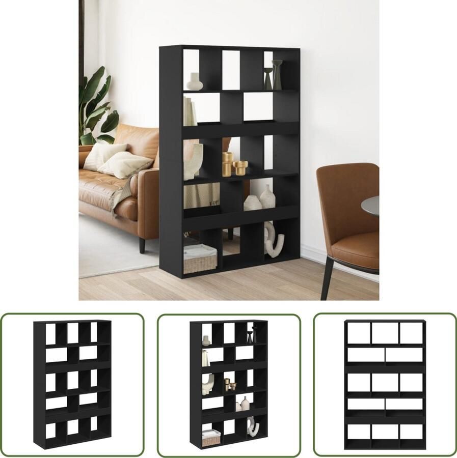The Living Store Kamerscherm 100x33x156 5 cm bewerkt hout zwart Kamerscherm Kast Boekenplank Wanddecoratie Opbergruimte