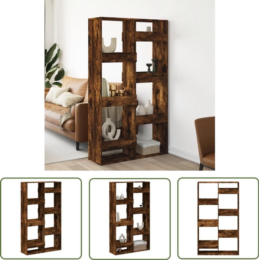 The Living Store Kamerscherm 100x33x175 cm bewerkt hout gerookt eikenkleurig Kamerscherm Kast Boekenplank Opbergruimte Houten Meubilair