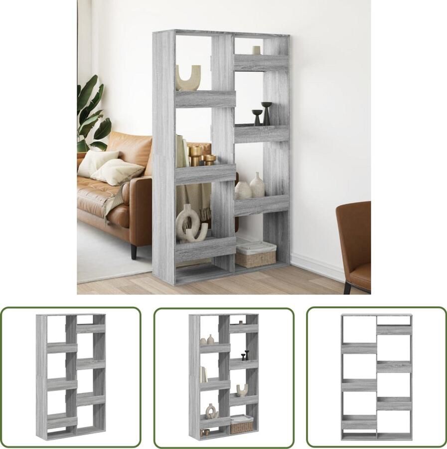 The Living Store kamerscherm 100x33x175 cm bewerkt hout grijs sonoma eikenkleur Kamerscherm Kast Opbergsysteem Houten Kast Grijze Kast