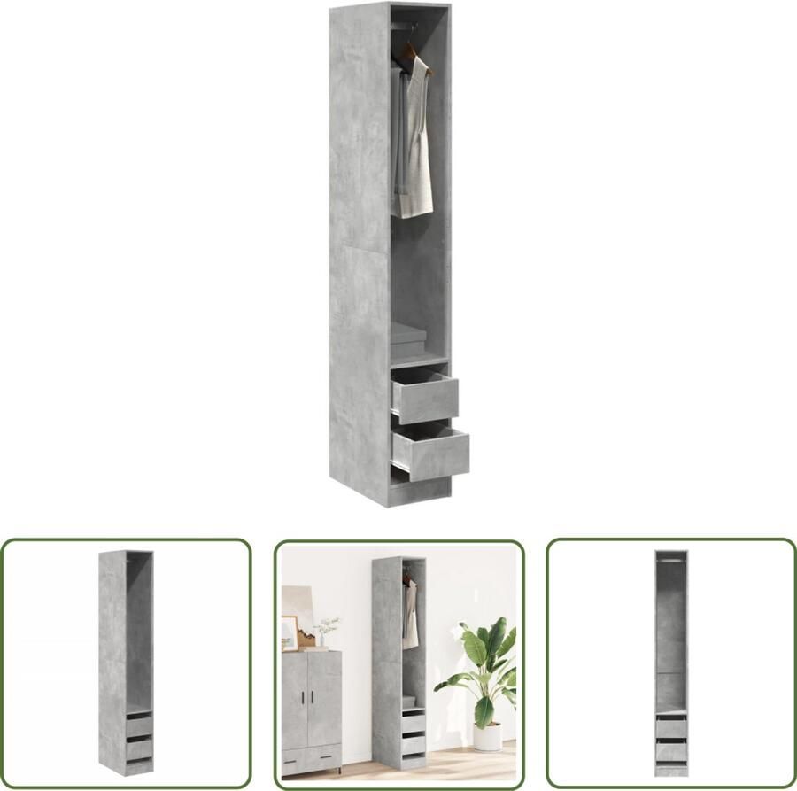 The Living Store Kledingkast 30x50x200 cm bewerkt hout betongrijs Kledingkast Kast Bergruimte Houten Kast Betongrijze Kast
