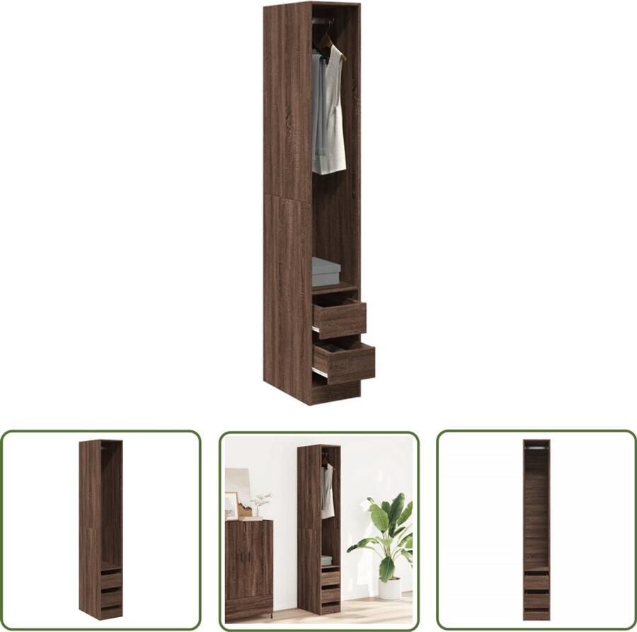 The Living Store Kledingkast 30x50x200 cm bewerkt hout bruin eikenkleur Kledingkast Kast Houten Kast Bruine Eiken Kast Opbergkast