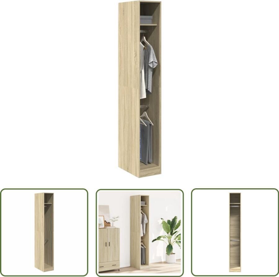 The Living Store Kledingkast 30x50x200 cm bewerkt hout sonoma eikenkleurig Kledingkast Kast Houten Kast Sonoma Eiken Opslagoplossing
