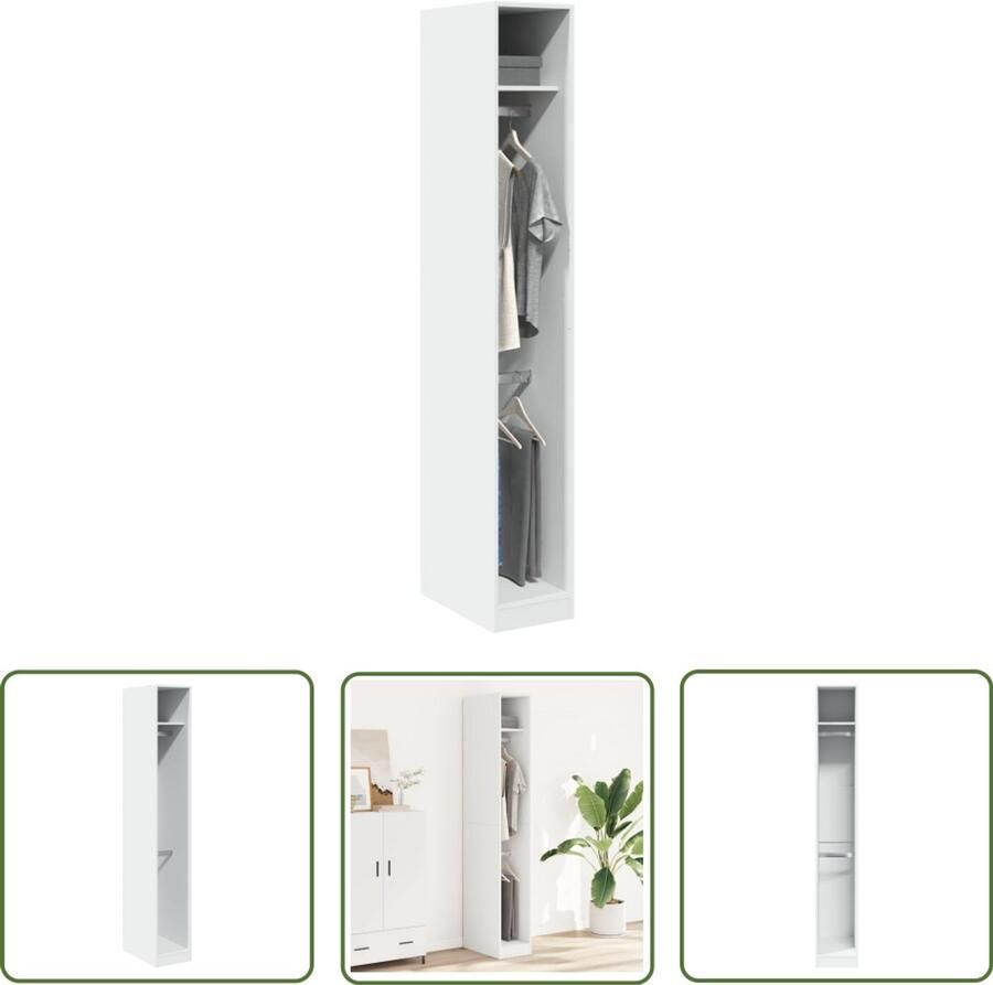 VidaXL Kledingkast 30x50x200 cm bewerkt hout wit Kledingkast Kast Bergruimte Houten Kast Witte Kast