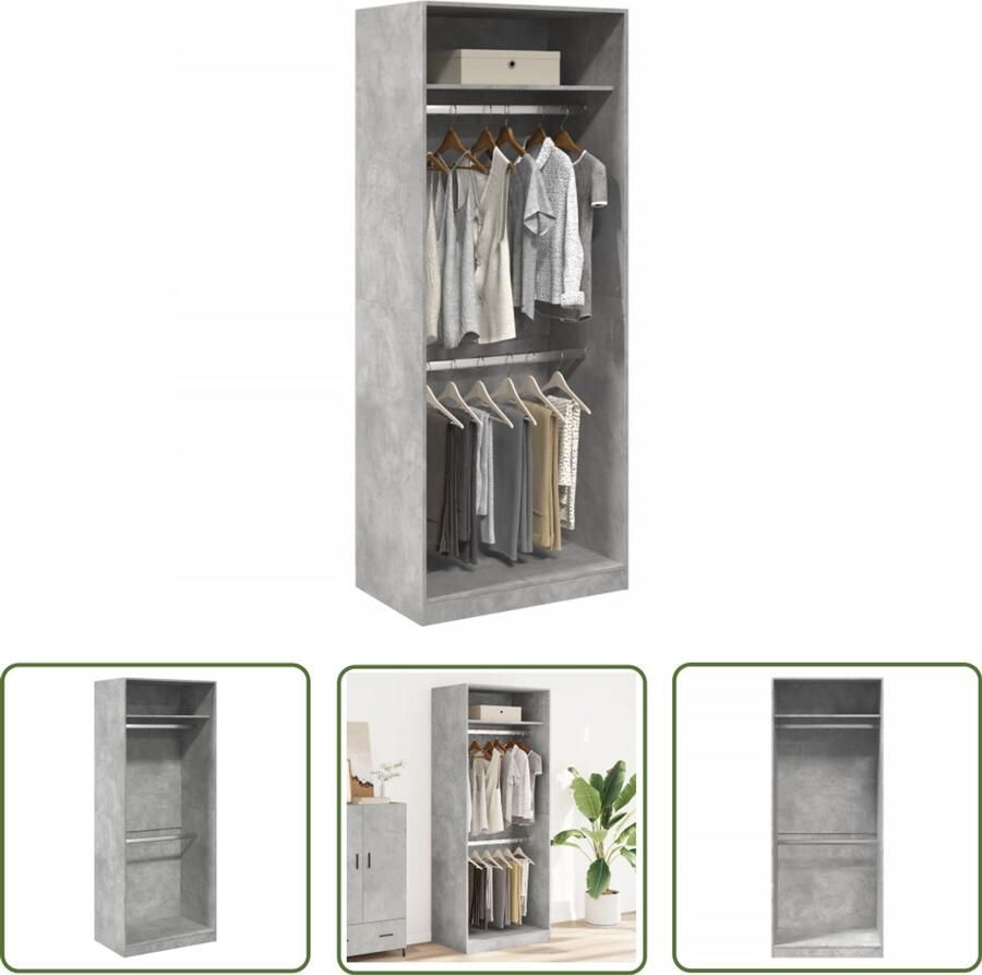 The Living Store Kledingkast 80x50x200 cm bewerkt hout betongrijs Kledingkast Kast Bergruimte Houten Kast Grijze Kast