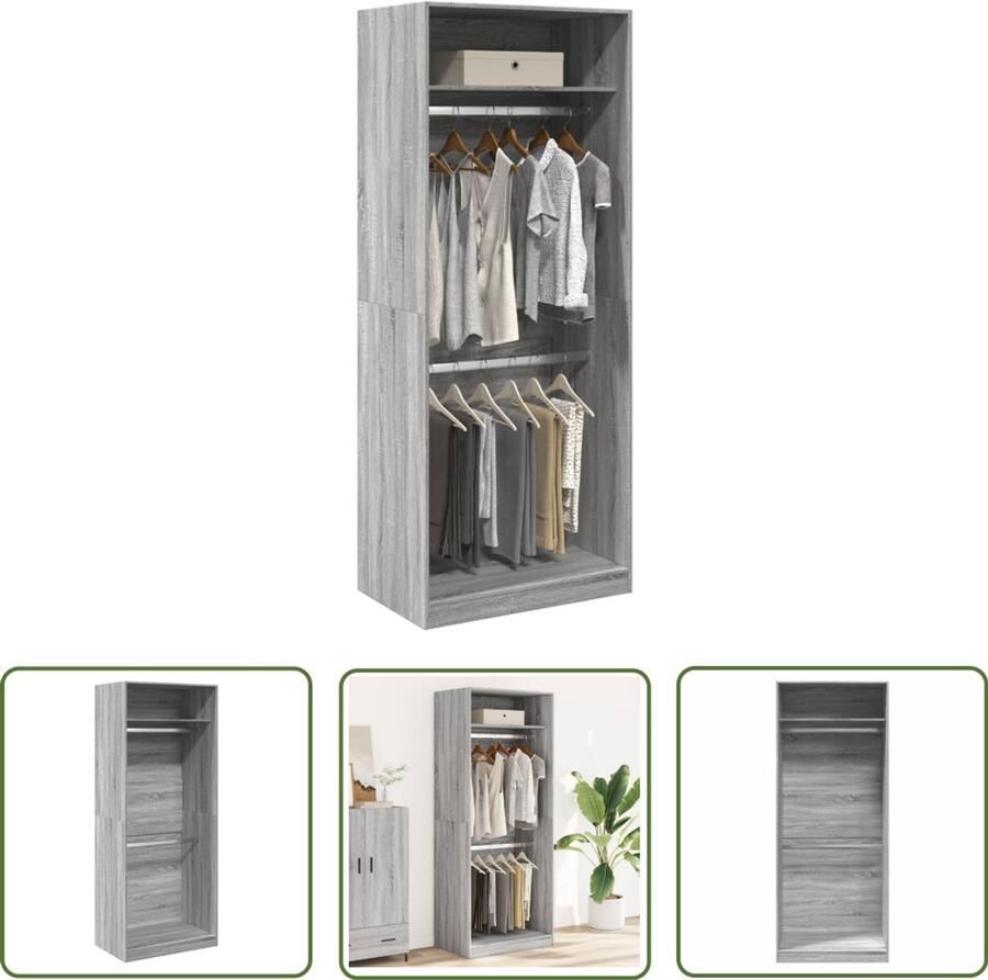 The Living Store Kledingkast 80x50x200 cm bewerkt hout grijs sonoma eikenkleur Kledingkast Kast Bergruimte Houten Kast Grijze Kast