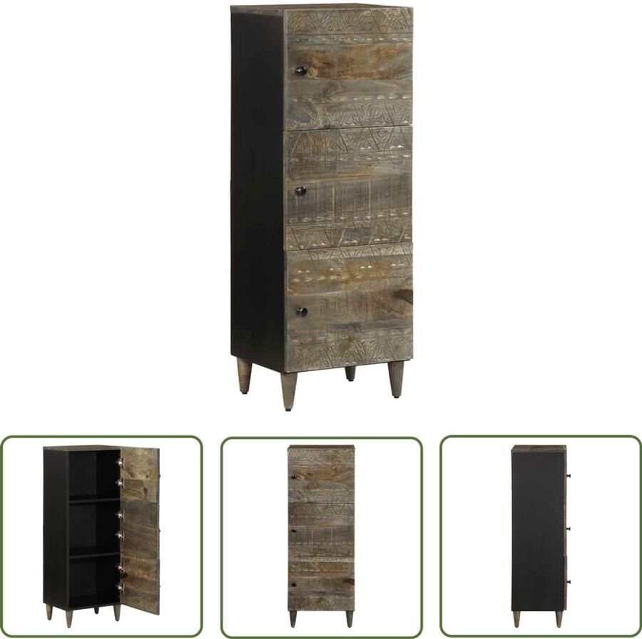 The Living Store Hoge kast 40x33x110 cm massief mangohout Hoge Kast Mangohouten Kast Opbergkast Salontafel Keukenkast