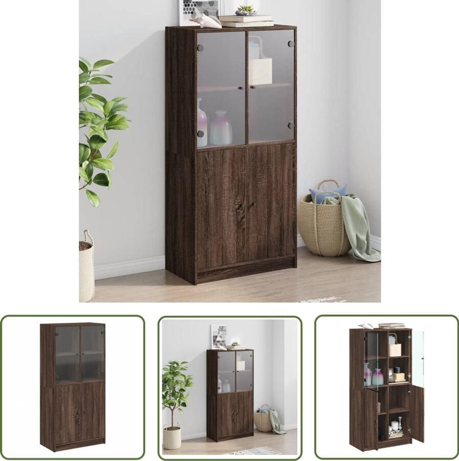 The Living Store Hoge kast met deuren 68x37x142 cm bewerkt hout bruin eikenkleur Hoge Kast Boekenkast Houten Kast Opbergkast Woonkamer Meubels