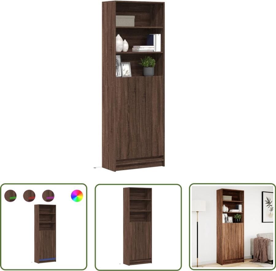 VidaXL Kast Met Led Hoge Kast Hoge kast met LED 69x32 5x200 cm bewerkt hout bruin eikenkleur Bruine Eiken Kleur Opbergkast Tv Stand