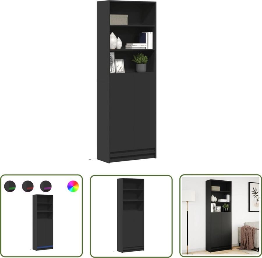 VidaXL Kast Met Led Verlichting Hoge Kast Hoge kast met LED 69x32 5x200 cm bewerkt hout zwart Opbergkast Slaapkamer Kast Woonkamer Kast