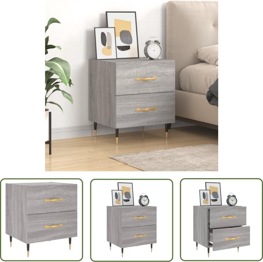 The Living Store Nachtkastje 40x35x47 5 cm bewerkt hout grijs sonoma eikenkleur Nachtkastje Kast Bijzettafel Meubilair Slaapkamerinrichting - Foto 2