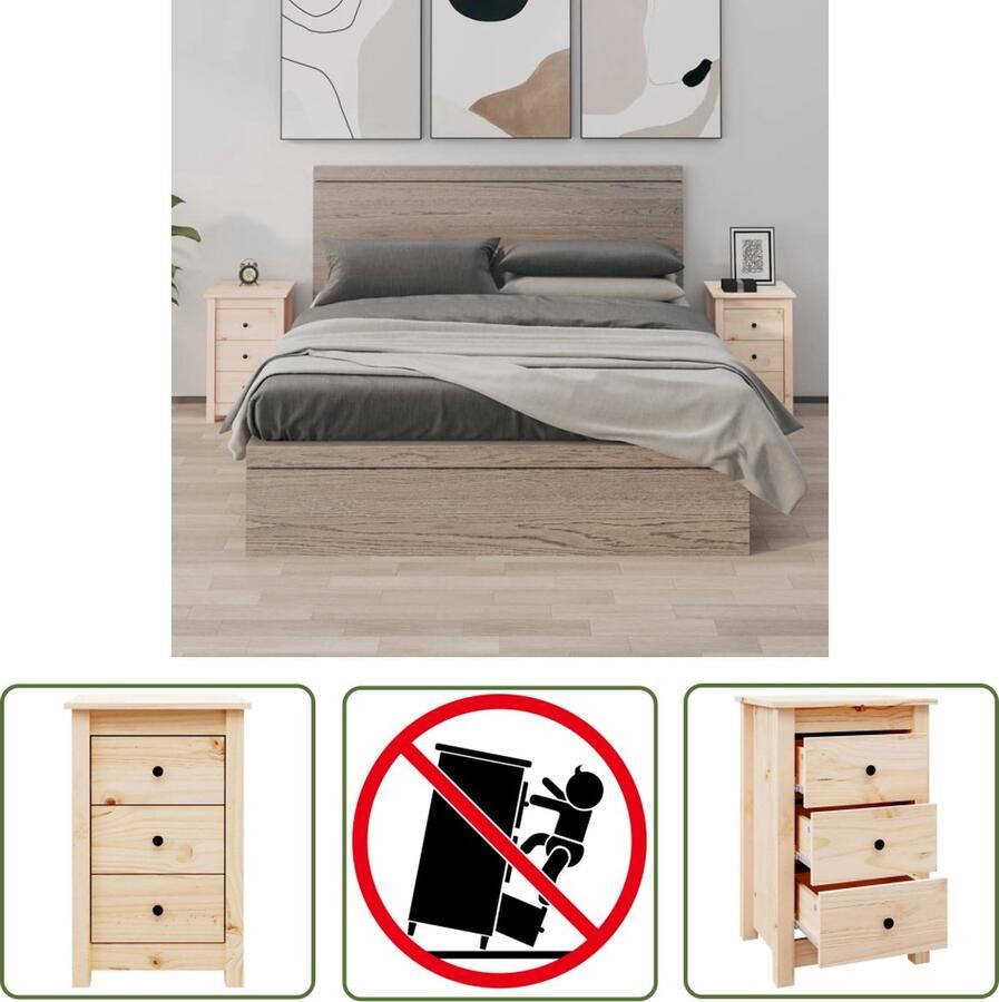 The Living Store Nachtkastjes 2 st 40x35x61 5 cm massief grenenhout Nachtkastjes Kast Meubel Slaapkamermeubilair Grenenhout - Foto 2