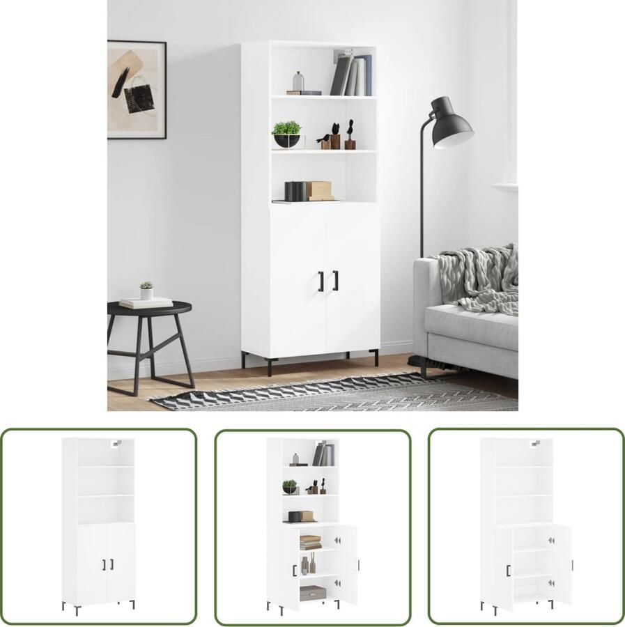 VidaXL Kast Wit Hoge Kast Hoge kast 69 5x34x180 cm bewerkt hout wit Houten Kast Opbergkast Badkamerkast