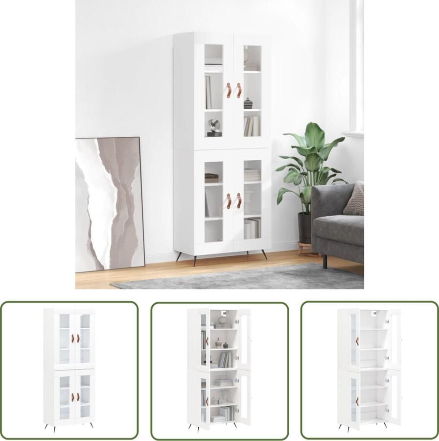 The Living Store Hoge kast 69 5x34x180 cm bewerkt hout wit Hoge Kast Houten Kast Opslagoplossing Woonkamerinrichting