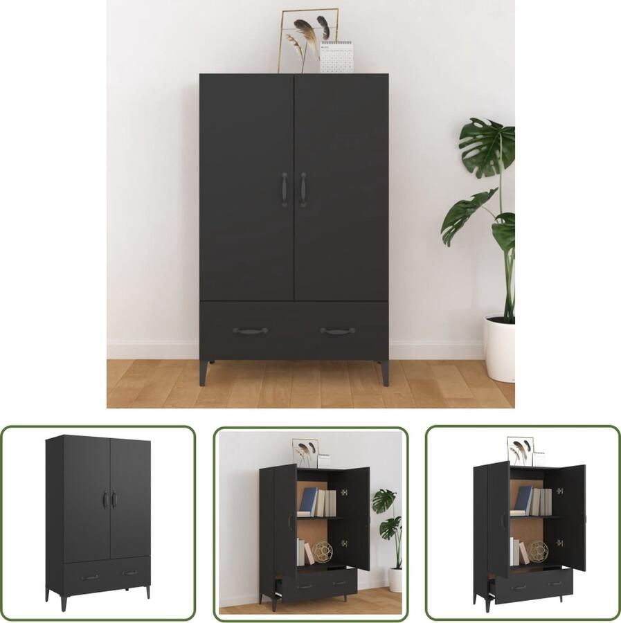 VidaXL Kast Zwart Hoge Kast Hoge kast 70x31x115 cm bewerkt hout zwart Bewerkt Hout Opslagruimte Bibliotheekkast