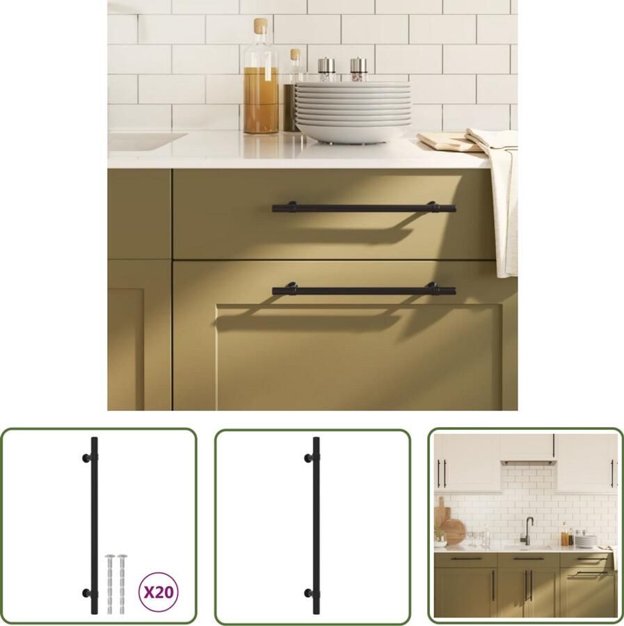 VidaXL Kastbeslag Handvatten Keuken Handvatten 20 st 224 mm roestvrij staal zwart Handgrepen Kast Roestvrij Staal Handvatten Zwarte Handvatten