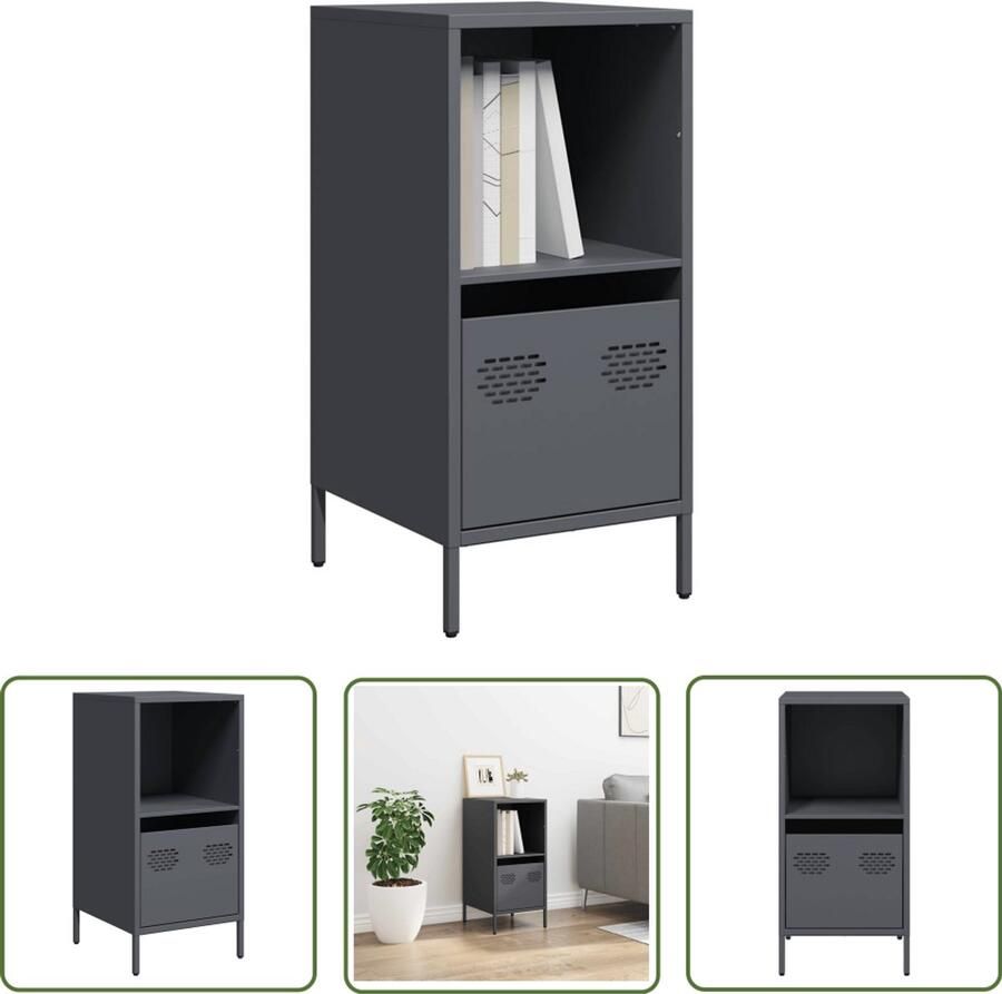 The Living Store Dressoir 35x39x73 5 cm koudgewalst staal antracietkleurig Dressoir Tv-meubel Salontafel Opbergkast Metaalkasten