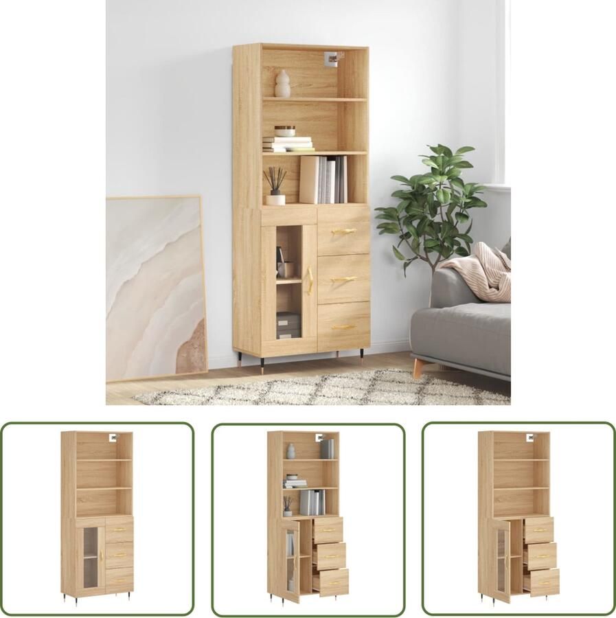 The Living Store Hoge kast 69 5x34x180 cm bewerkt hout sonoma eikenkleurig Hoge Kast Kasten Salontafel Woonkamerdecoratie Houten Kast
