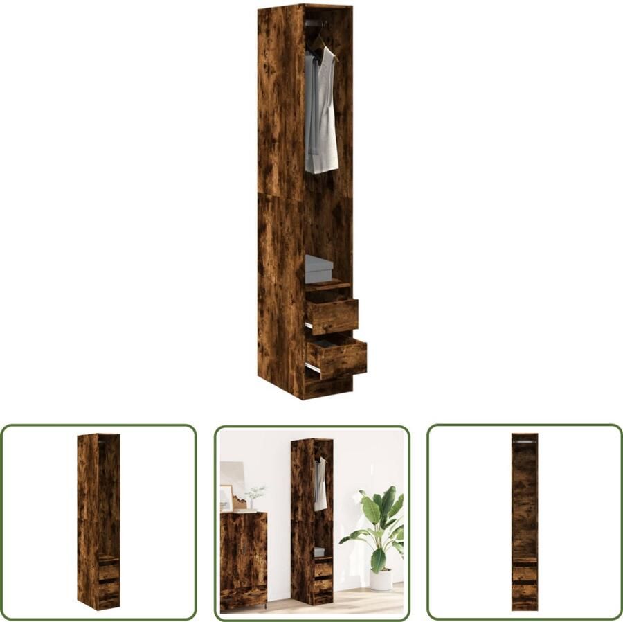 The Living Store Kledingkast 30x50x200 cm bewerkt hout gerookt eikenkleurig Kledingkast Kasten Opslag Bergruimte Houten Kast