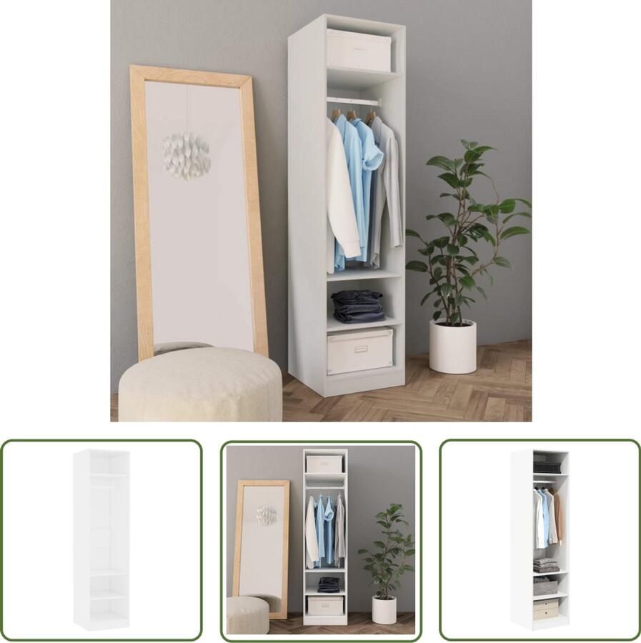 The Living Store Kledingkast Kledingkasten 50x50x200cm Wit-bewerkt hout Kledingkast Kasten Houten Kast Wit Meubilair Garderobe - Foto 2
