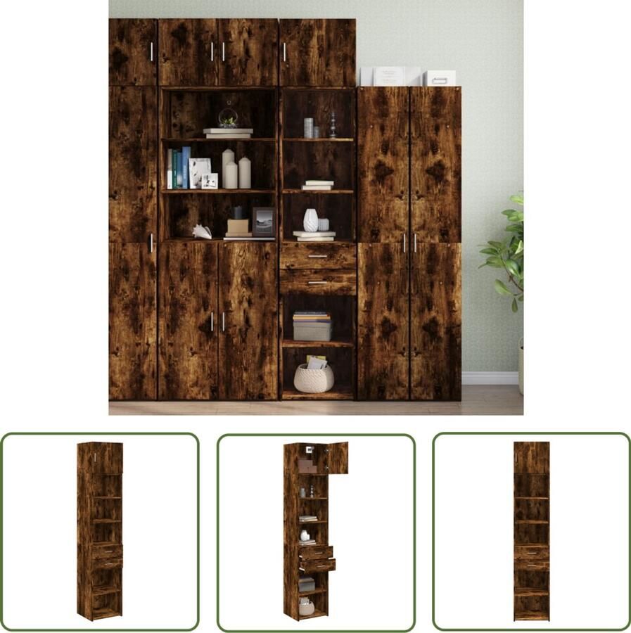 The Living Store Opbergkast smal 45x42 5x225 cm bewerkt hout gerookt eikenkleur Opslagkast Houten Kast Opbergruimte Smale Kast Multifunctionele Kast