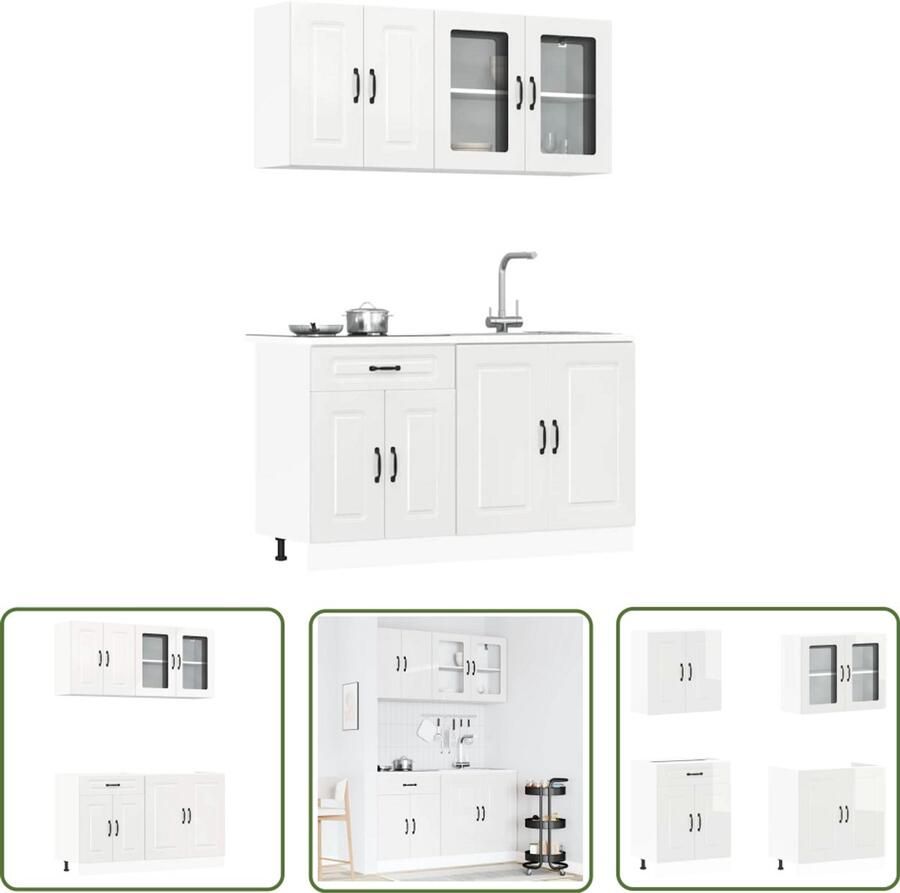 The Living Store 4-delige Keukenkastenset Kalmar bewerkt hout glanzend wit Keukenkasten Houten Keukenkasten Hoogglans Witte Keukenkasten Keukenopstelling Kalmar Serie