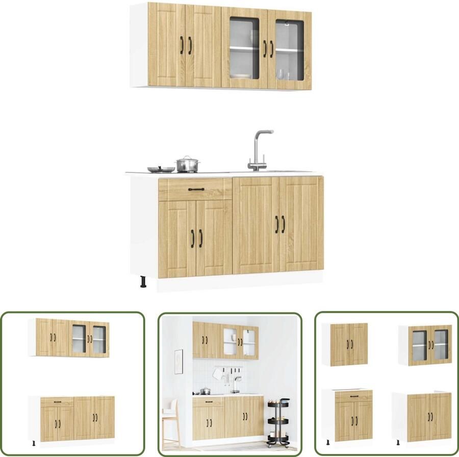 The Living Store 4-delige Keukenkastenset Kalmar bewerkt hout sonoma eikenkleur Keukenkasten Houten Kast Keukenmeubilair Opslagruimte Sonoma Eiken