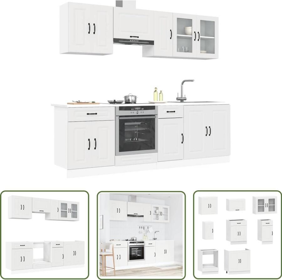 The Living Store 8-delige Keukenkastenset Kalmar bewerkt hout wit Keukenkasten Houten Keukenkasten Witte Keukenkasten Keukenkast Set Kalmar Keukenkasten
