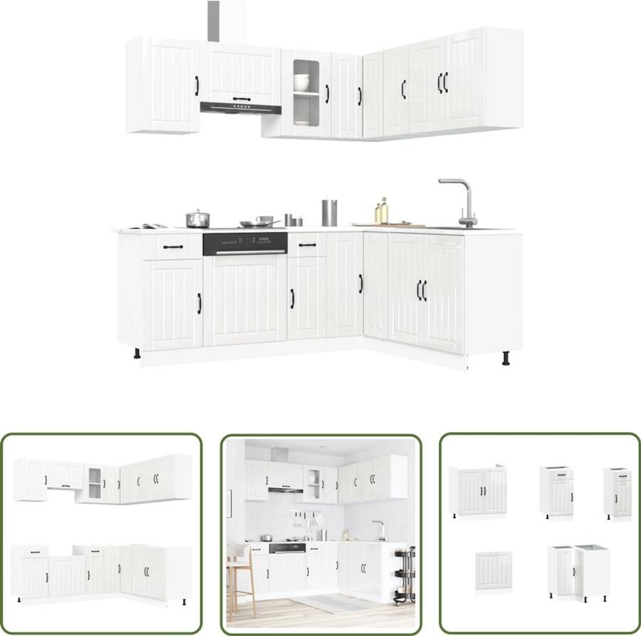 VidaXL Kastenserie Lucca Keukenkasten 11-delige Keukenkastenset Lucca bewerkt hout glanzend wit Houten Keukenkasten Glanzende Witte Keukenkasten Keukenopstelling