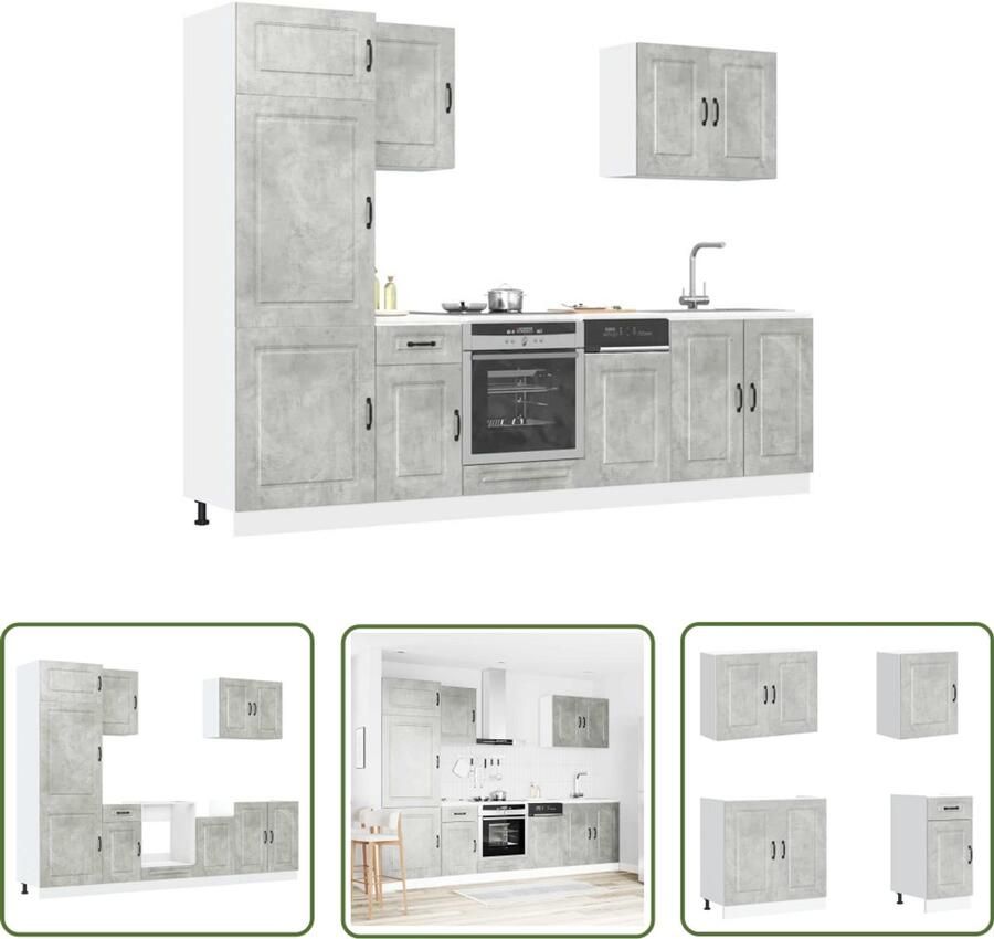 The Living Store 7-delige Keukenkastenset Kalmar bewerkt hout betongrijs Keukenkasten Houten Keukenkasten Betonnen Kast Kalmar Serie Keukenmeubilair