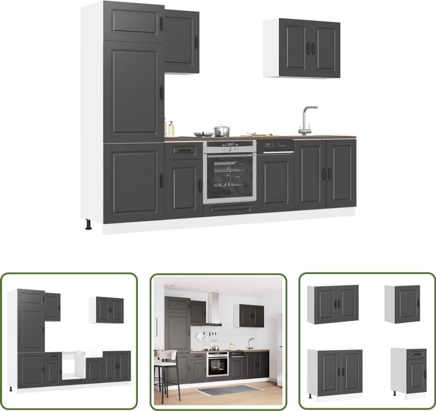 VidaXL 7-delige Keukenkastenset Kalmar bewerkt hout zwart Keukenkasten Kastensets Houten Keukenkasten Zwarte Keukenkasten Keukenopstelling