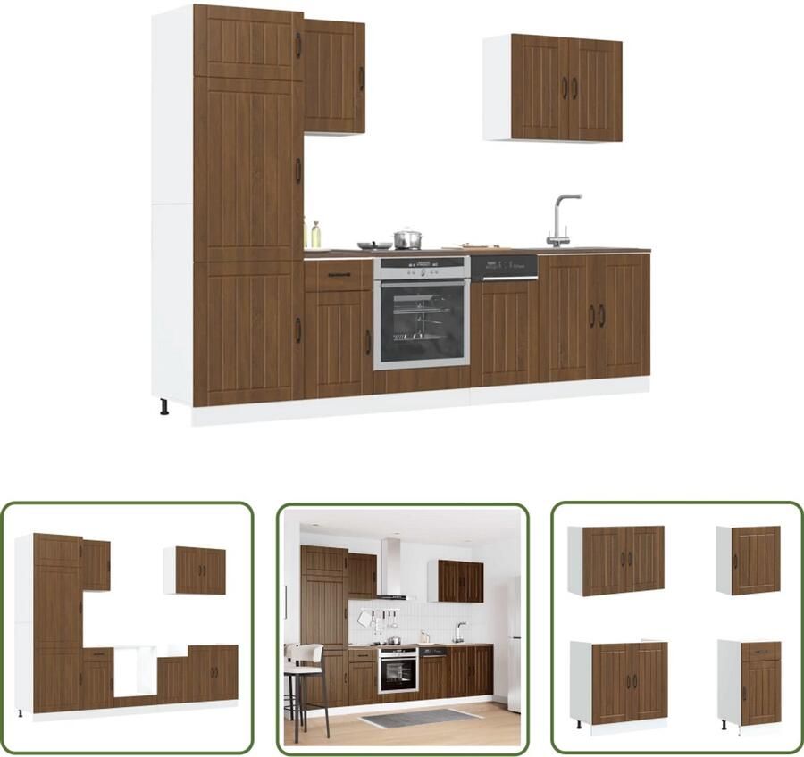 The Living Store 7-delige Keukenkastenset Kalmar bewerkt hout bruin eikenkleur Keukenkasten Houten Keukenkasten Bruine Eiken Meubels Opslagoplossing Keuken Keukenrenovatie