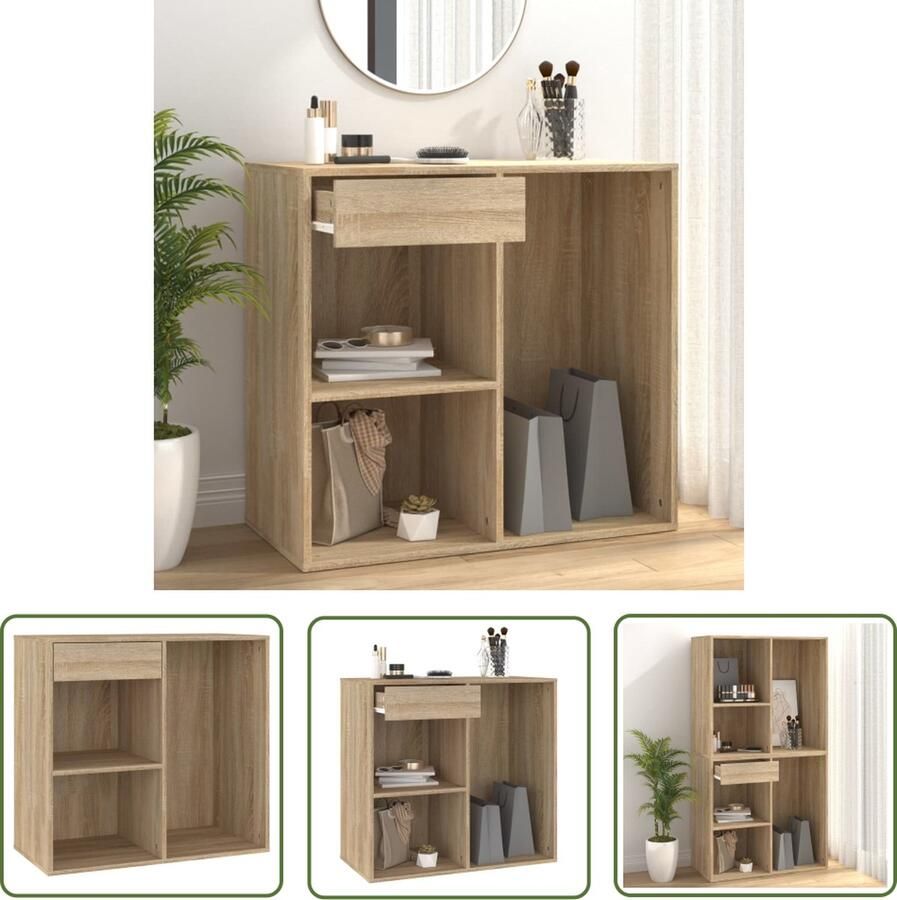 The Living Store Cosmeticakast Sonoma Eiken 80 x 40 x 75 cm Stevig en praktisch design Cosmeticakast Kastje Badkamerkast Opslagkast Makeup Organizer - Foto 2