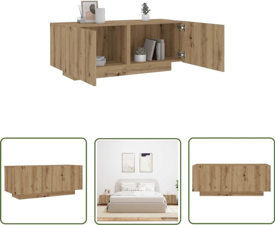 VidaXL Nachtkastje 100x35x40 cm bewerkt hout artisanaal eikenkleur Nachtkastje Kastje Houten Kast Eiken Kleur Salontafel