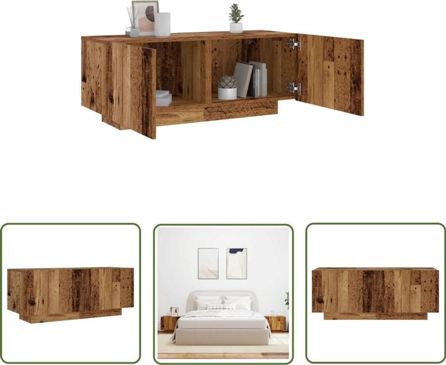 The Living Store Nachtkastje 100x35x40 cm bewerkt hout oud houtkleurig Nachtkastje Kastje Houten Kast Vintage Kast Slaapkamerstijl